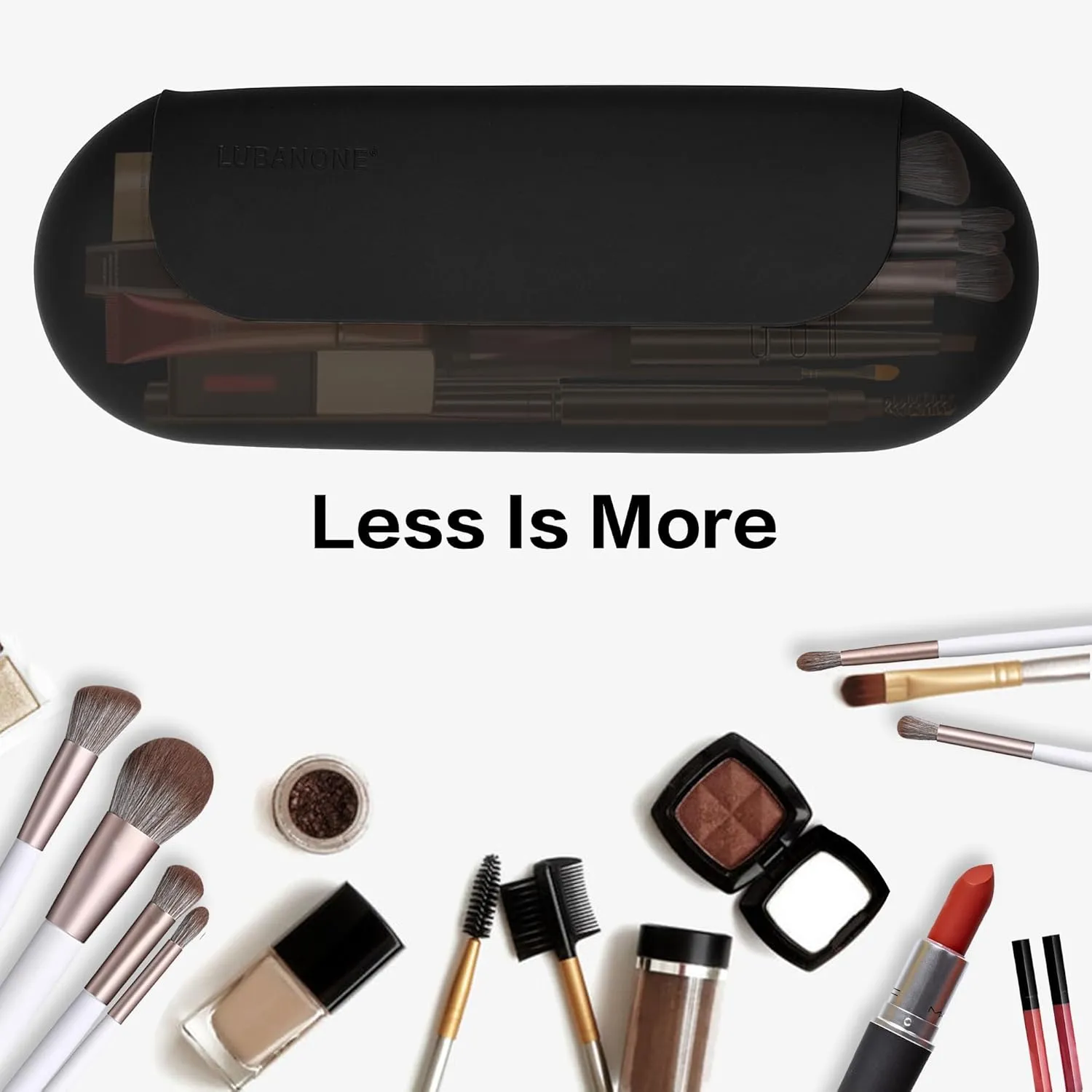 Makeup Brush Holder Magnetic Closure Make Up Brushes Organizer Silicone Makeup Bag Travel Essentials(Black)