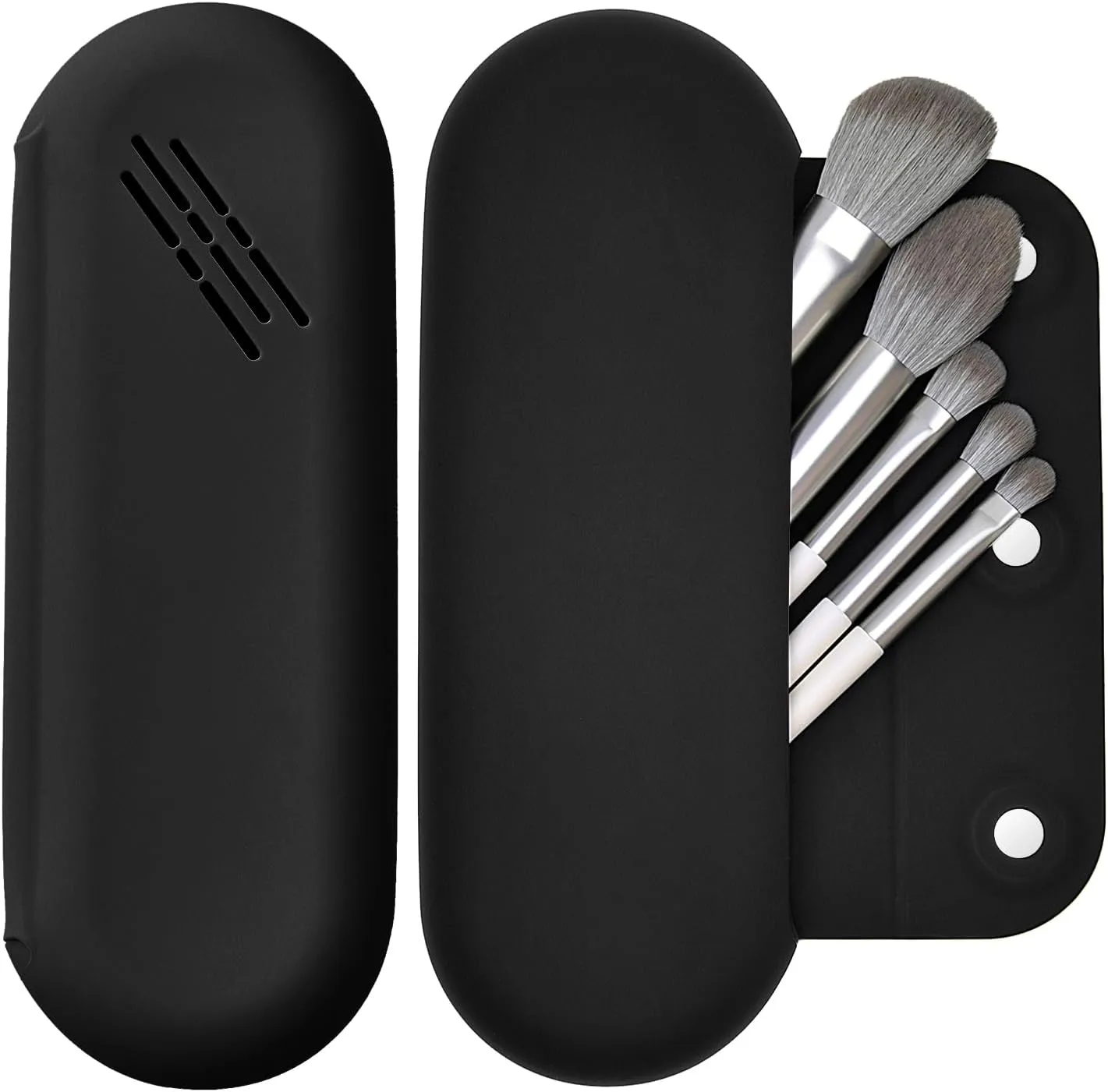 Makeup Brush Holder Magnetic Closure Make Up Brushes Organizer Silicone Makeup Bag Travel Essentials(Black)