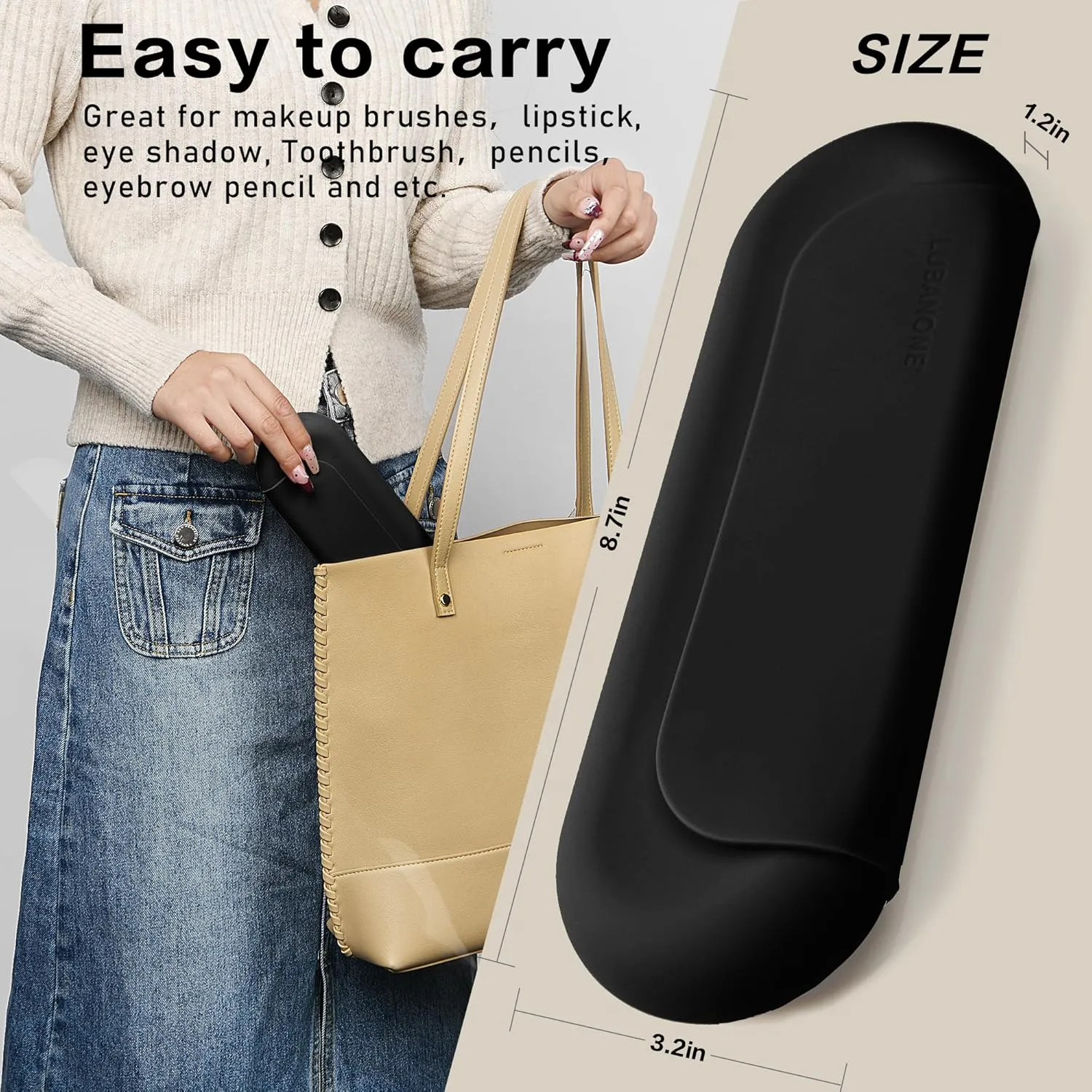 Makeup Brush Holder Magnetic Closure Make Up Brushes Organizer Silicone Makeup Bag Travel Essentials(Black)