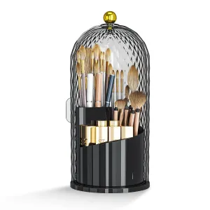 Makeup Brush Holder Organizer with Lid, 360 Rotating Make up Brush Holder with Cover, Dustproof Makup Brush Storage for Vanity Bathroom Countertop, Covered Toothbrush Holder, Black