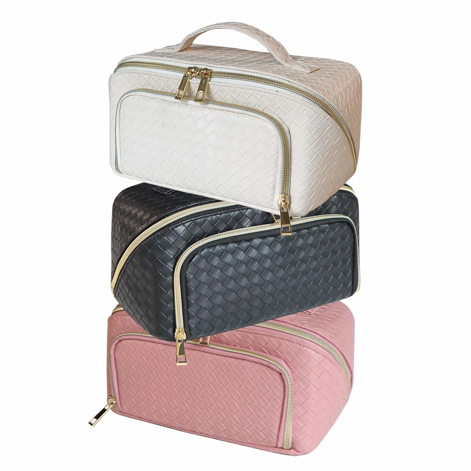 Makeup Bag - Large Capacity Travel Cosmetic Bag White,With Separate Makeup Brush Compartment