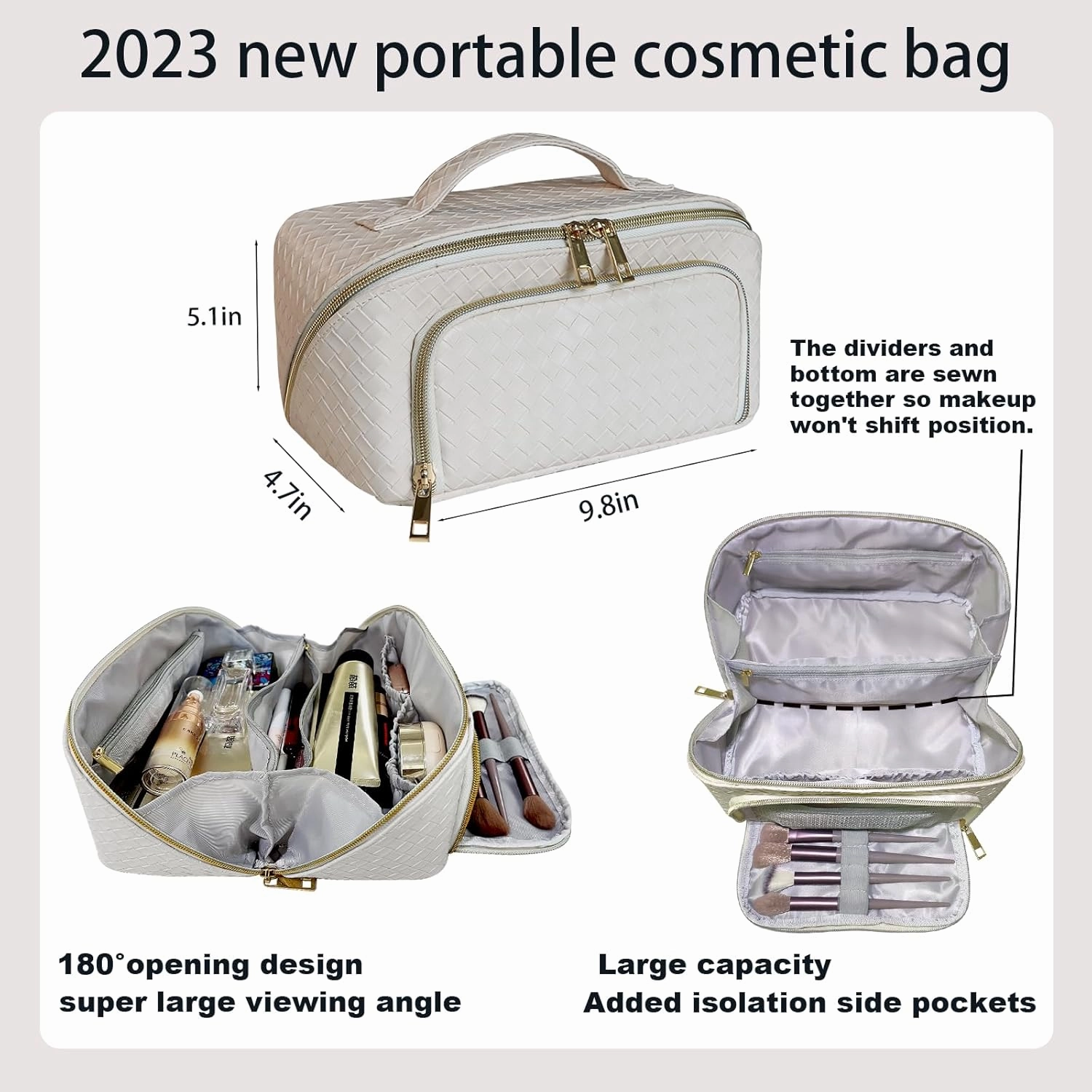 Makeup Bag - Large Capacity Travel Cosmetic Bag White,With Separate Makeup Brush Compartment