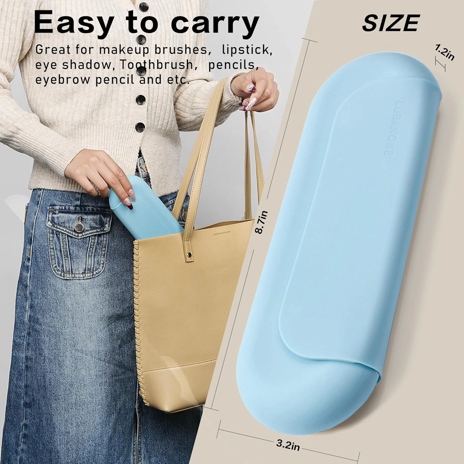 Makeup Brush Holder Magnetic Closure Make Up Brushes Organizer Silicone Makeup Bag Travel Essentials (Blue)
