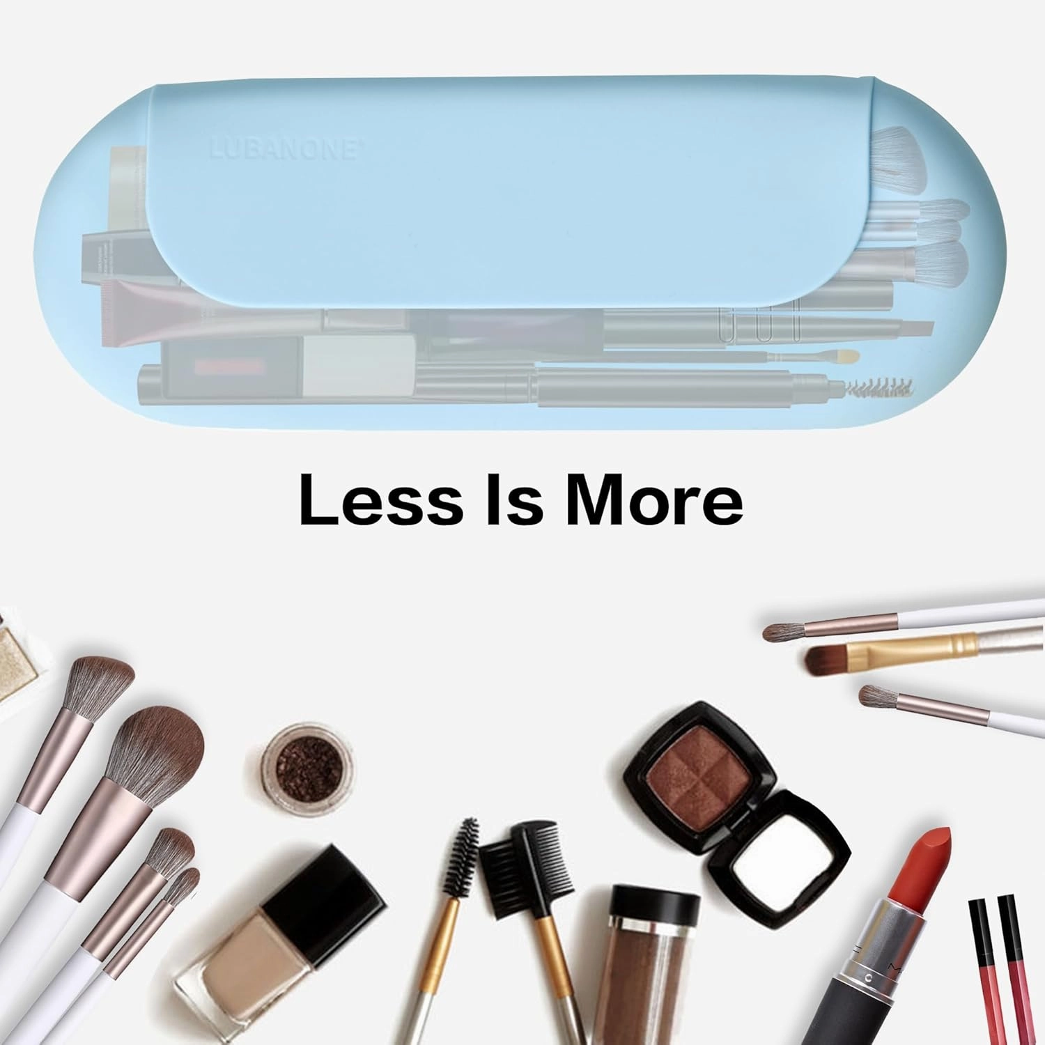 Makeup Brush Holder Magnetic Closure Make Up Brushes Organizer Silicone Makeup Bag Travel Essentials (Blue)