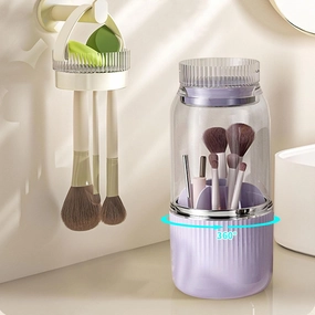 Makeup Brush Holder Organizer, 360° Rotating Makeup Brush Organizer, Large Capacity Makeup Organizer with 7 Slot Makeup Organization and Skincare Storage for Vanity, Desktop, Bathroom (Purple)