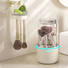 Makeup Brush Holder Organizer, 360° Rotating Makeup Brush Organizer, Large Capacity Makeup Organizer with 7 Slot Makeup Organization and Skincare Storage for Vanity, Desktop, Bathroom (White)