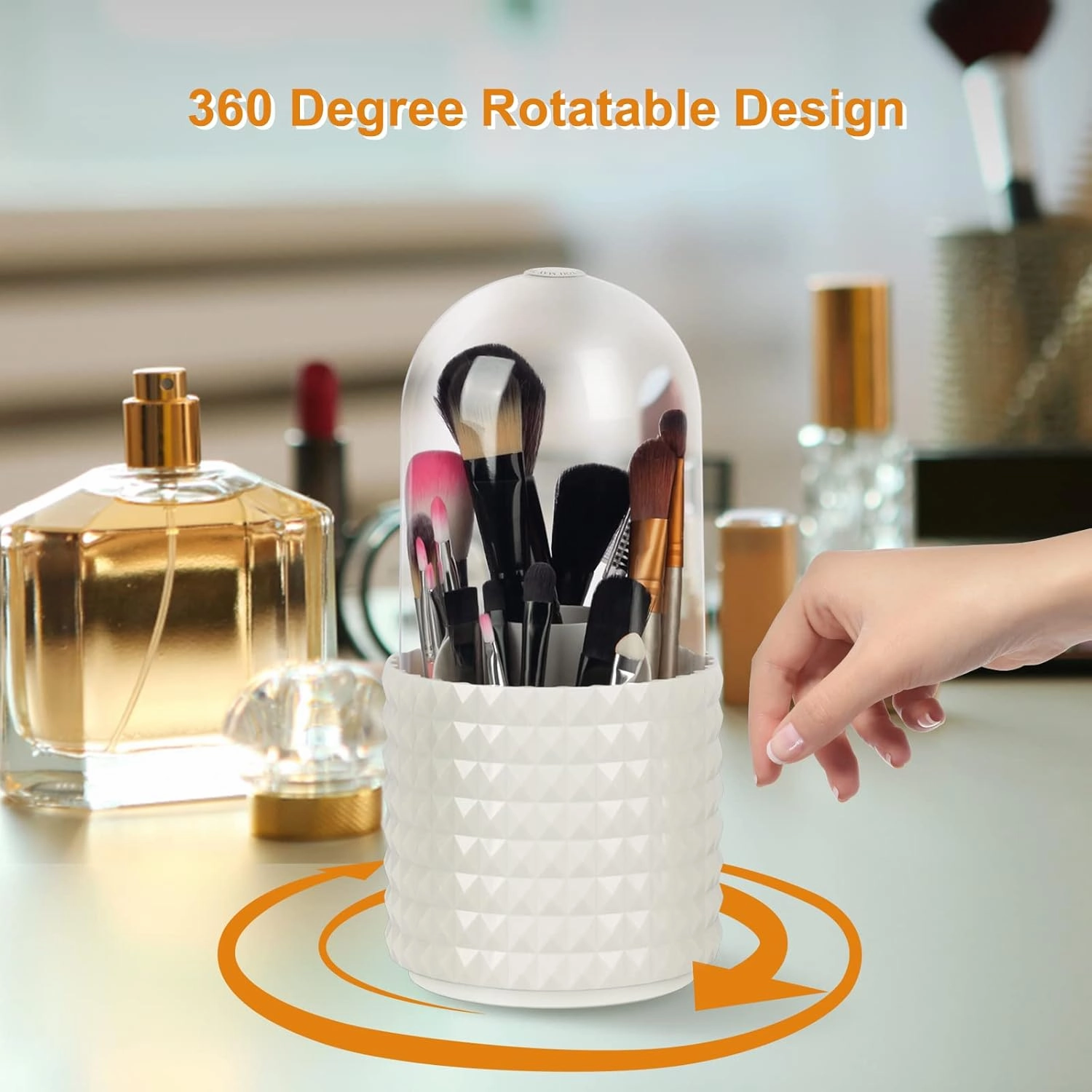 Makeup Brush Holder Organizer -360° Rotating Multi-Functional Pen Holder for Desk,Multi-Purpose Desktop Stationary Organizer,Storage Cup for Lipsticks, Comb, Beauty Tool in Vanity (White B)