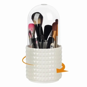 Makeup Brush Holder Organizer -360° Rotating Multi-Functional Pen Holder for Desk,Multi-Purpose Desktop Stationary Organizer,Storage Cup for Lipsticks, Comb, Beauty Tool in Vanity (White B)