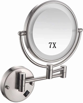 Makeup Mirror Wall Mounted with 7X Magnification Round Makeup Mirror 360 Rotation Double-Sided Mirror USB Rechargeable (Color : Gold) (Nickelwiredrawi