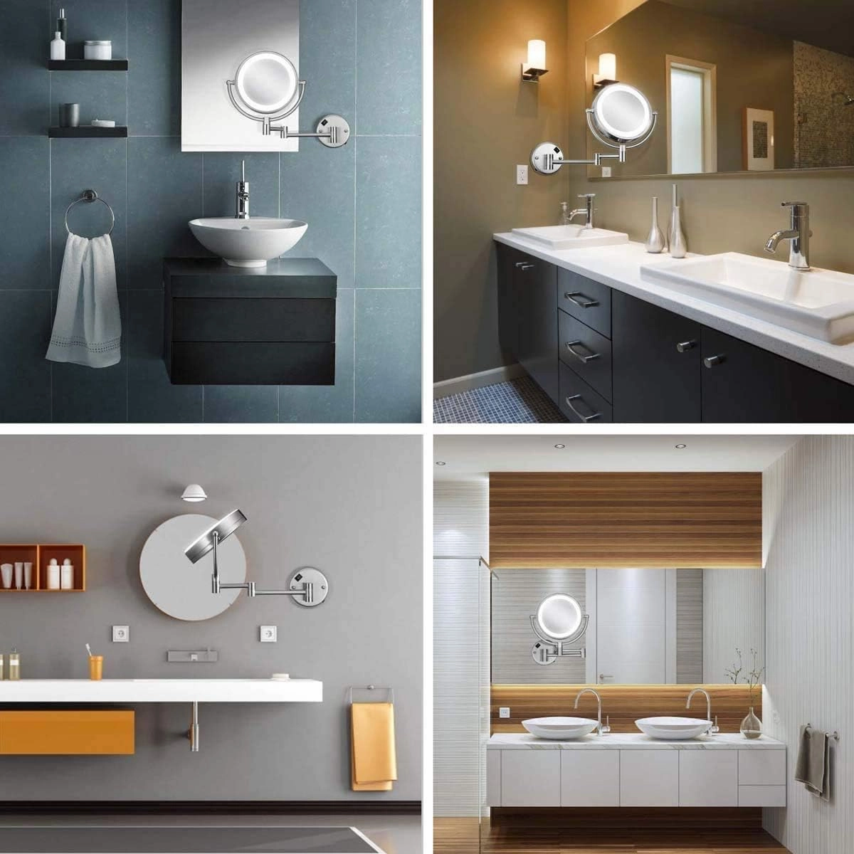 Makeup Mirror Wall Mounted with 7X Magnification Round Makeup Mirror 360 Rotation Double-Sided Mirror USB Rechargeable (Color : Nickelwiredrawing)