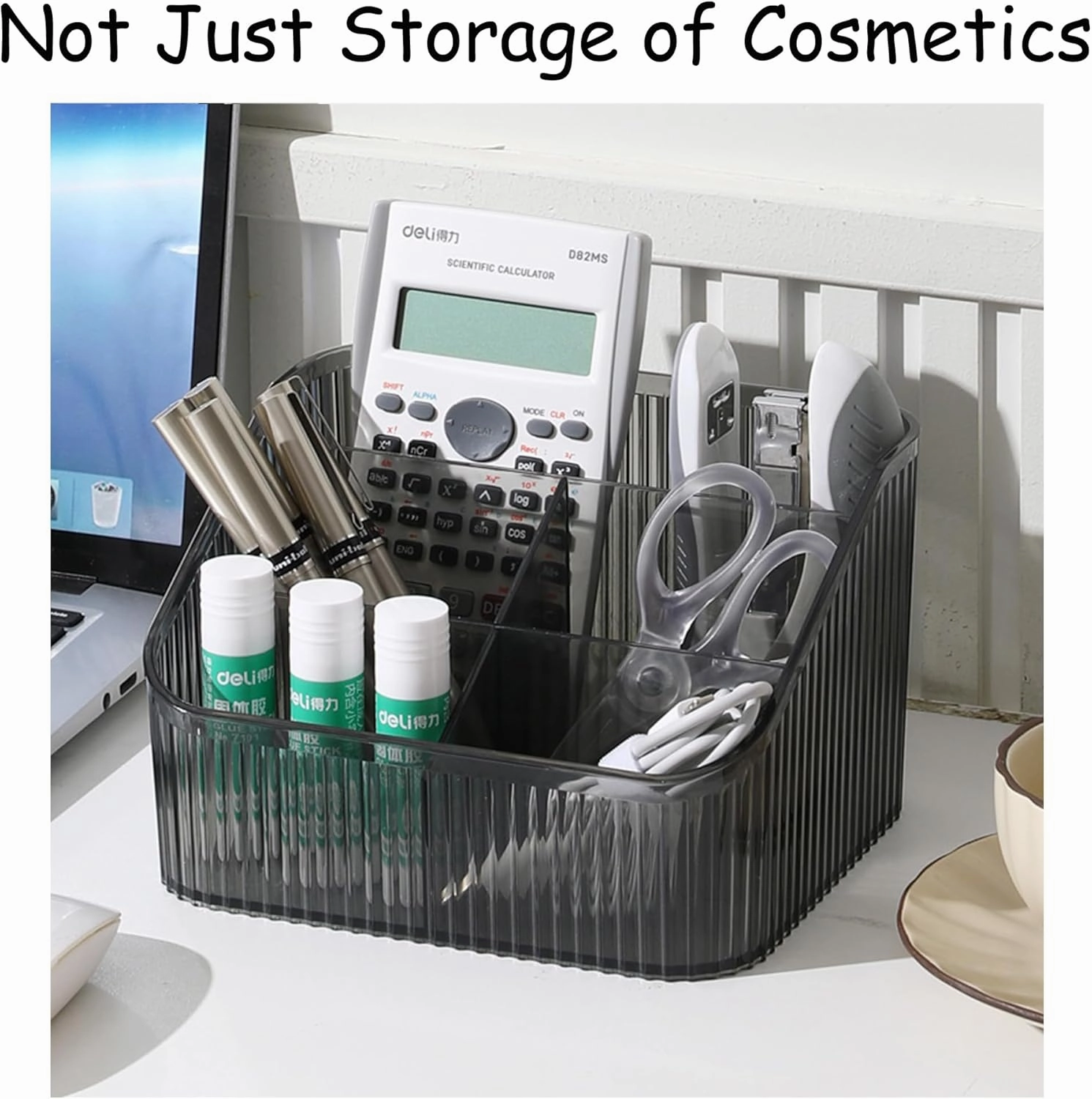 Makeup Organizer Cosmetics Storage Box, Large Capacity Make Up Brush Holder Organizer Vanity Accessories, Bathroom Countertops, Desk Storage Container, Cosmetic Display cases(Gray-L)