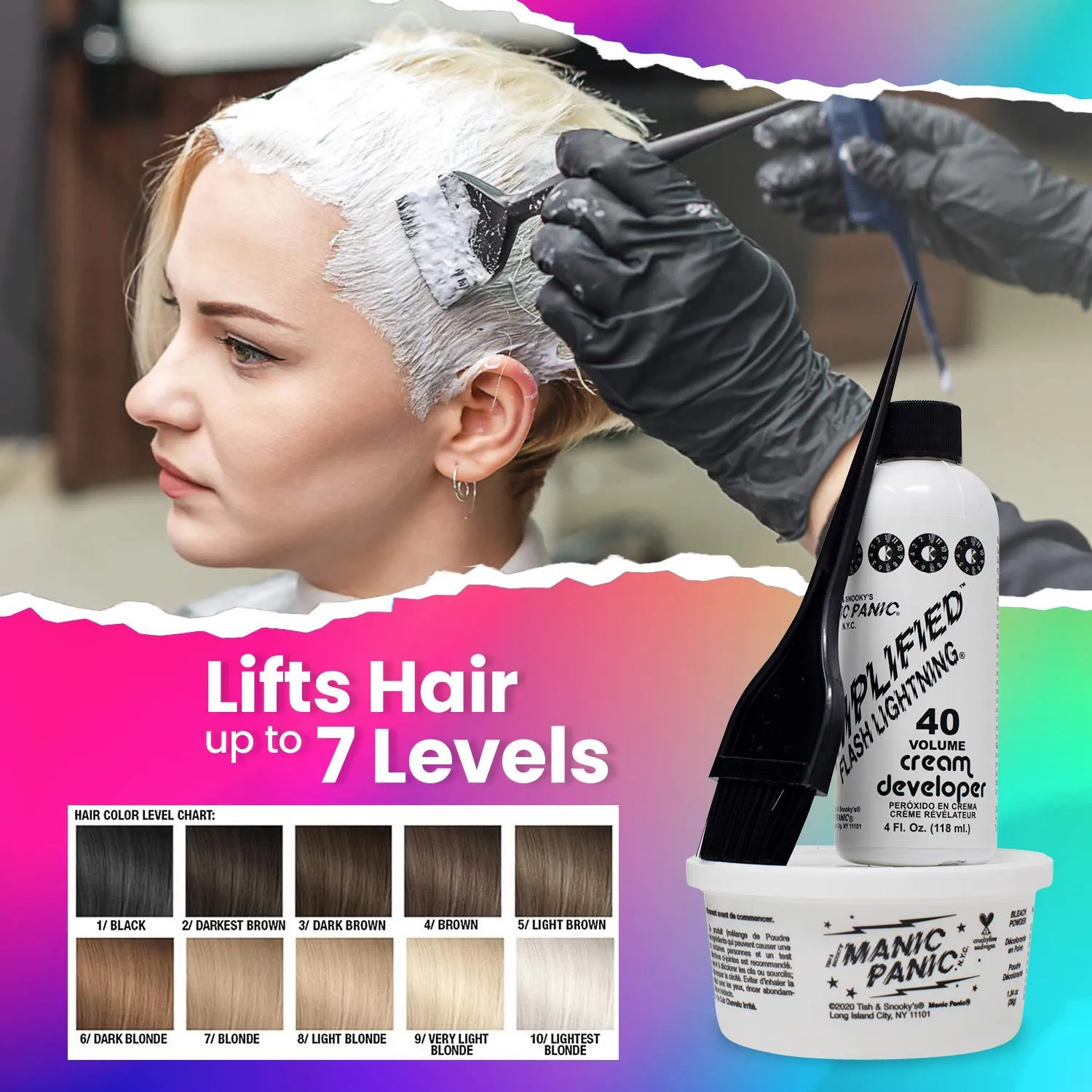 MANIC PANIC Flash Lightning Super Strength Bleach Kit - 40 Volume Developer   Bleach Powder - Hair Lightener for Dark Hair   Lifting up to 7 Levels - Vegan & Cruelty Free (2 Pack)