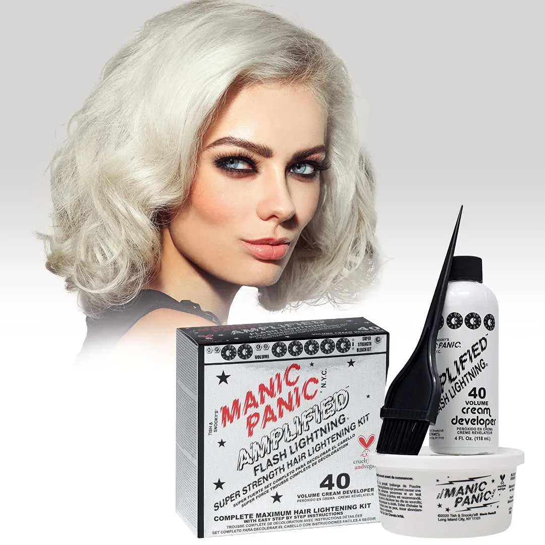 MANIC PANIC Flash Lightning Super Strength Bleach Kit - 40 Volume Developer   Bleach Powder - Hair Lightener for Dark Hair   Lifting up to 7 Levels - Vegan & Cruelty Free (2 Pack)