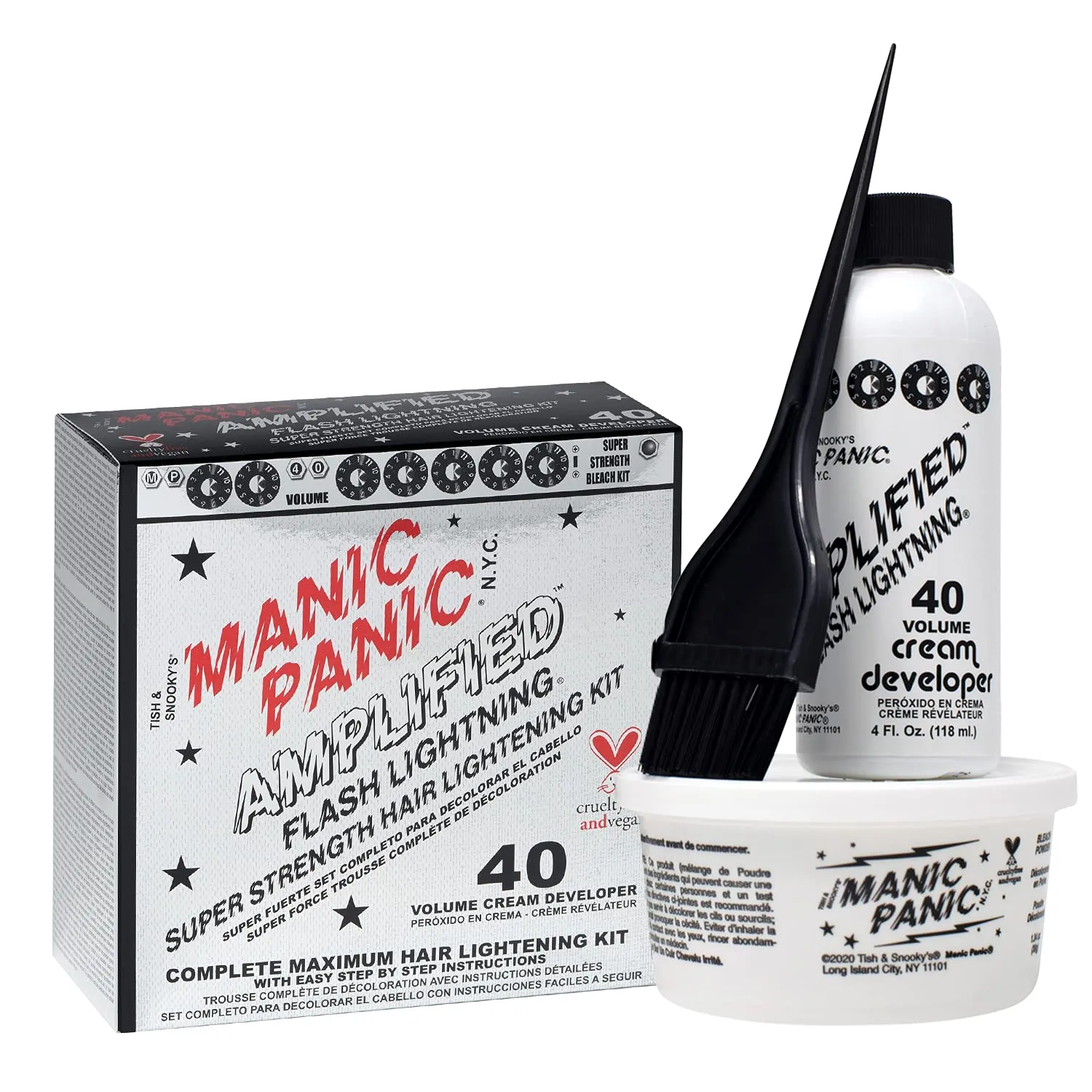 MANIC PANIC Flash Lightning Super Strength Bleach Kit - 40 Volume Developer   Bleach Powder - Hair Lightener for Dark Hair   Lifting up to 7 Levels - Vegan & Cruelty Free (2 Pack)