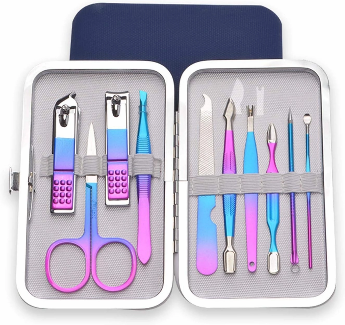 Manicure Set, 10 PCS Stainless Steel Professional Nail Clippers with Leather Case,Pedicure Tools,Grooming Kit for Men,Portable Fingernail Clipper for Women and Men