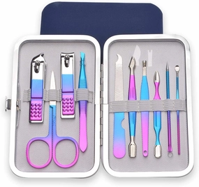 Manicure Set, 10 PCS Stainless Steel Professional Nail Clippers with Leather Case,Pedicure Tools,Grooming Kit for Men,Portable Fingernail Clipper for Women and Men