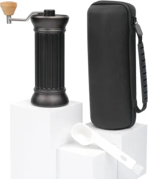 Manual Coffee Grinder Stainless Steel Conical Burr Mill, Portable Hand Crank Camping Coffee Bean Grinder with Brush and Carry Bag for Travel, 30g Capacity, Roman Column Design