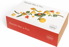 MARCATO Made in Italy RAVIOLI LIKE A PRO 7-Piece Kit. Includes ravioli mold, rolling pin, 3 ravioli stamps, long apron, cloth and cookbook