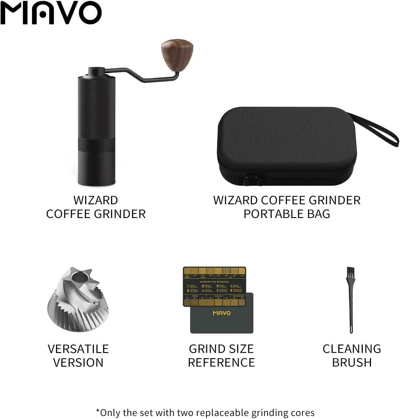 MAVO Manual Coffee Grinder, Wizard Hand Coffee Grinder, Capacity 25g with CNC Stainless Steel Pentagon Conical Burr, Adjustable Setting, Burr Coffee Bean Grinder for French Press, Pour Over Black
