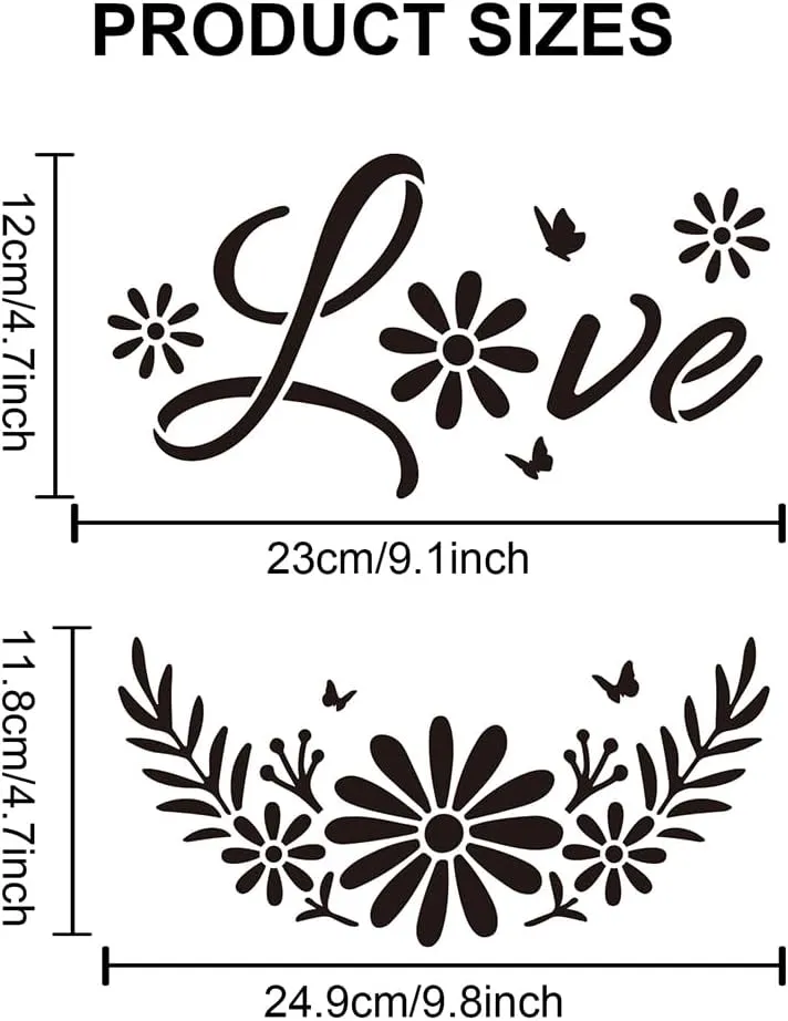 MAYJOYDIY 12pcs Daisy Flower Welcome Stencil for Painting on Wood Floral Plant Half Round Stencils 12inch Free Combination Spring Summer Nature Stencils with Brush for Porch Door Wood Sign