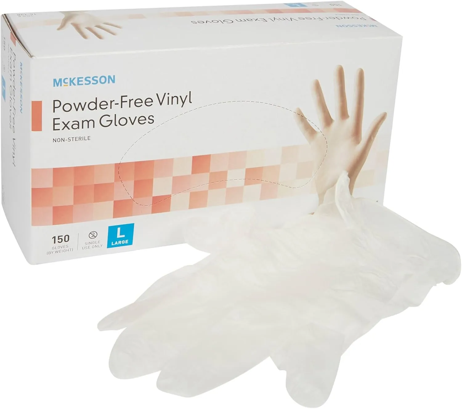 McKesson Powder-Free, Vinyl Exam Gloves, Non-Sterile, Large, 150 Count, 1 Box