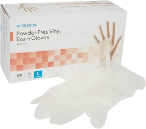 McKesson Powder-Free, Vinyl Exam Gloves, Non-Sterile, Large, 150 Count, 1 Box