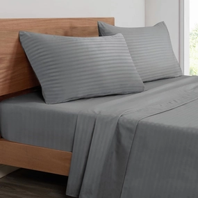 Mejoroom Striped Full Size Sheets – Extra Soft Full Size Bed Sheets - 16inches deep Pocket Full Sheet Set, Breathable, Wrinkle, Fade and Stain Resistant – 4 Piece(Gray Stripe)