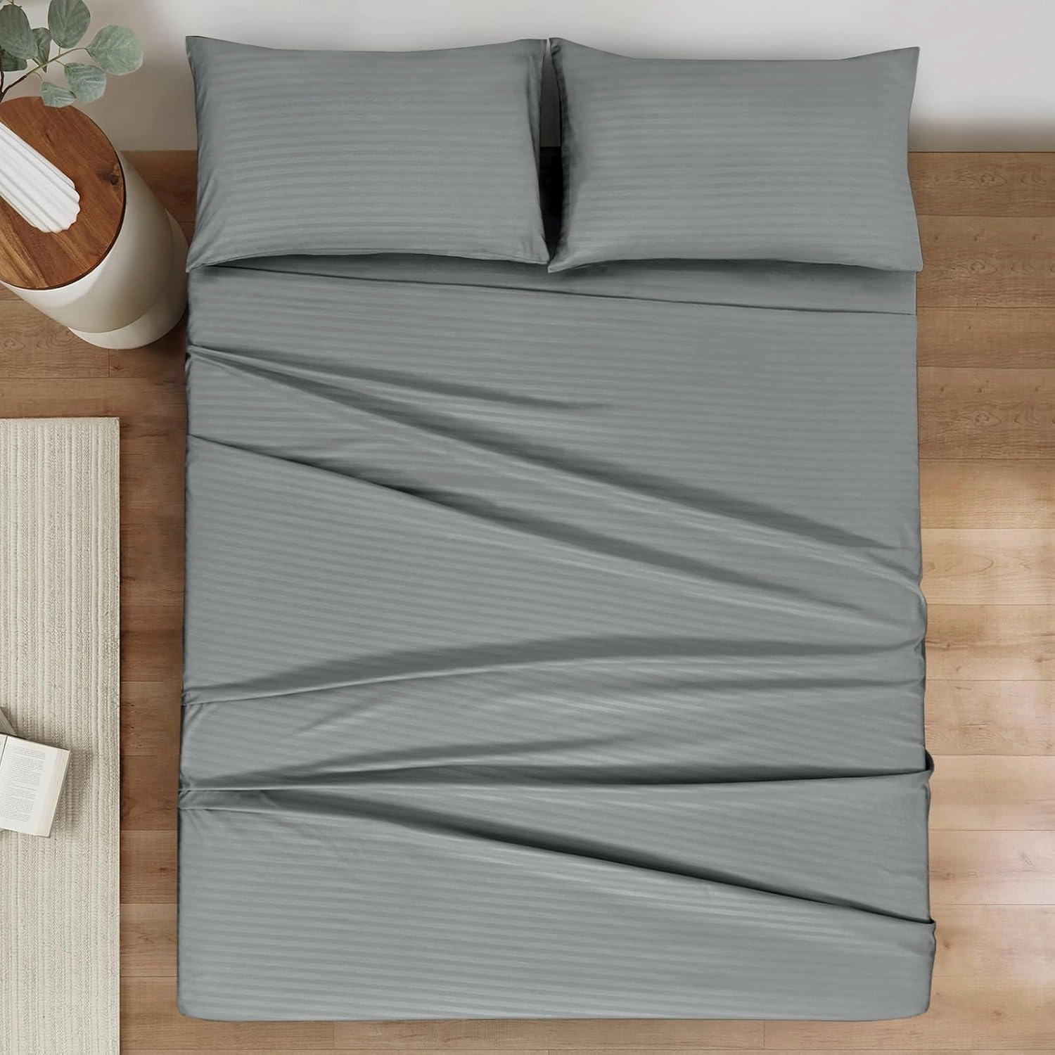 Mejoroom Striped Full Size Sheets – Extra Soft Full Size Bed Sheets - 16inches deep Pocket Full Sheet Set, Breathable, Wrinkle, Fade and Stain Resistant – 4 Piece(Gray Stripe)