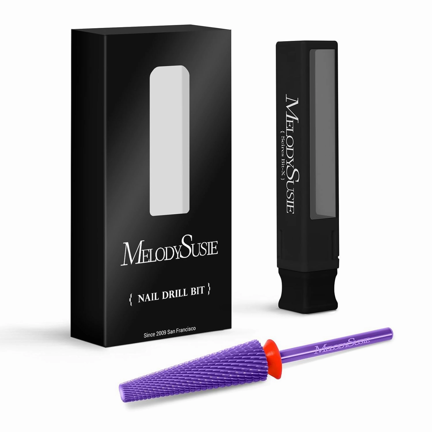 MelodySusie Super Long 5 in 1 Nail Drill Bits, 3/32'' Carbide Tungsten Bits, Suitable for Manicure Pedicure Cuticle Gel Polishing, Professional Advanced Bits, Purple, Series Bit-X, Fine