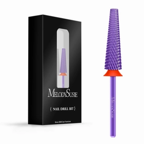MelodySusie Super Long 5 in 1 Nail Drill Bits, 3/32'' Carbide Tungsten Bits, Suitable for Manicure Pedicure Cuticle Gel Polishing, Professional Advanced Bits, Purple, Series Bit-X, Fine