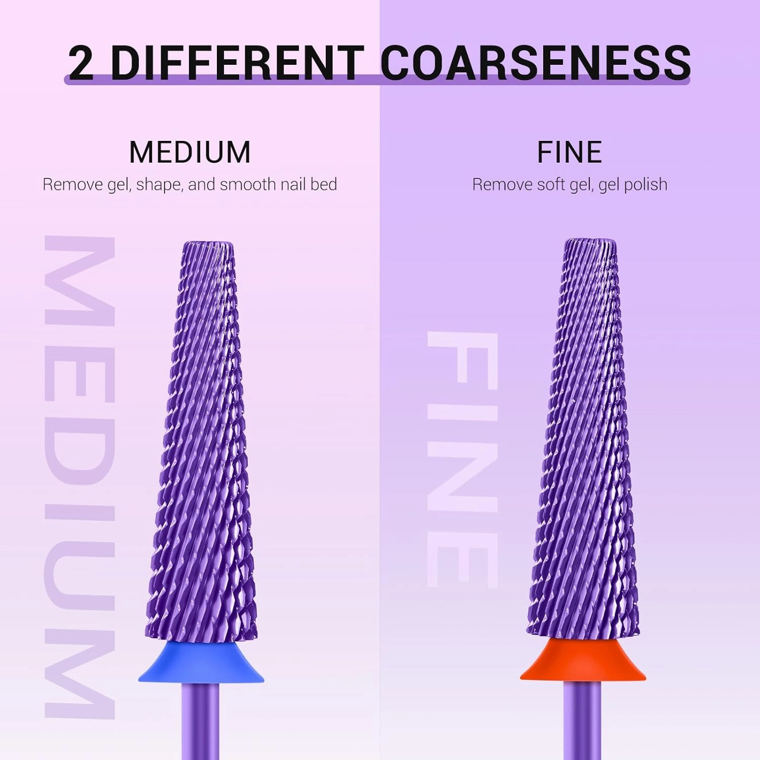 MelodySusie Super Long 5 in 1 Nail Drill Bits, 3/32'' Carbide Tungsten Bits, Suitable for Manicure Pedicure Cuticle Gel Polishing, Professional Advanced Bits, Purple, Series Bit-X, Fine