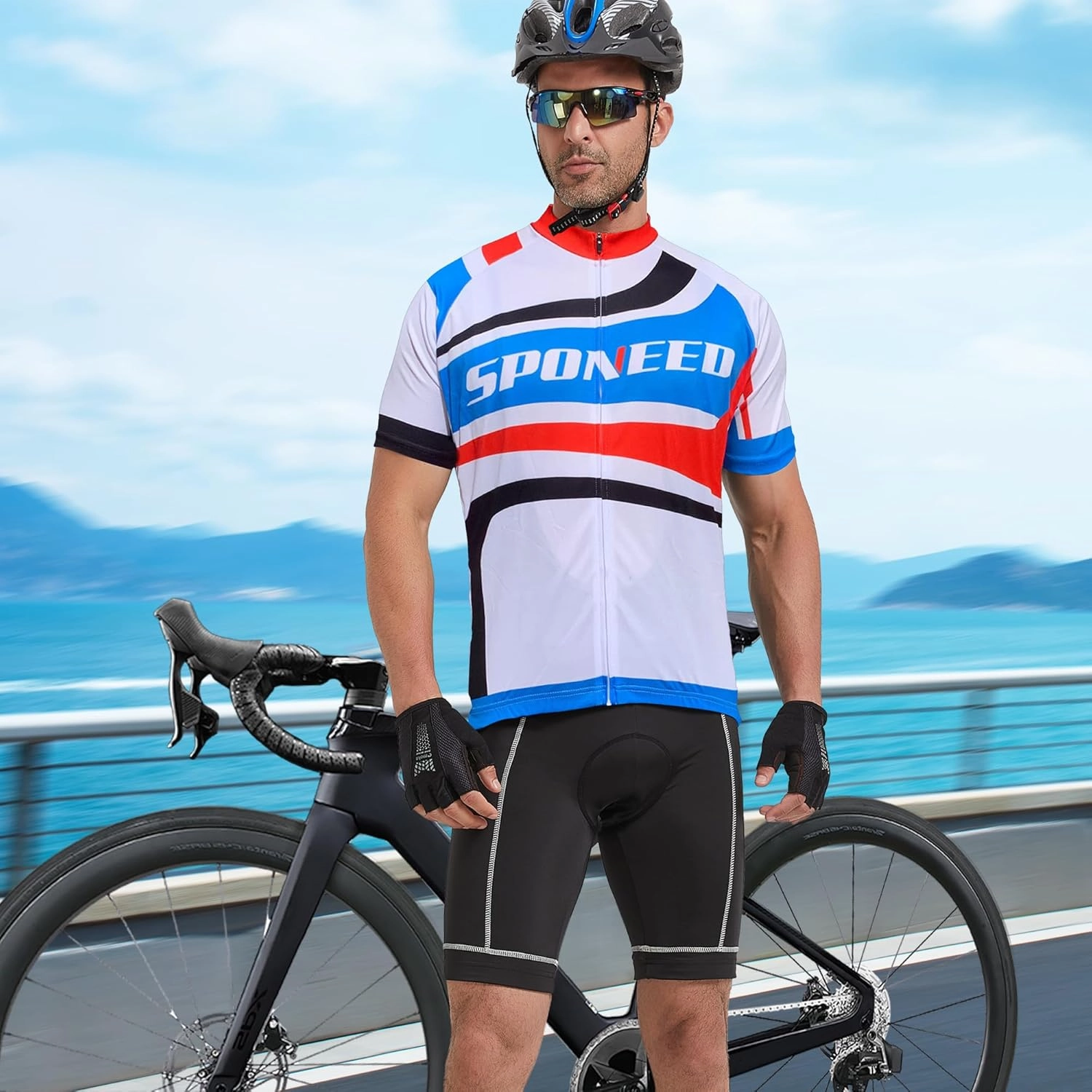 Men Bike Jersey Short Sleeve Road Cycling Shirts Biking Tops Moisture Wicking