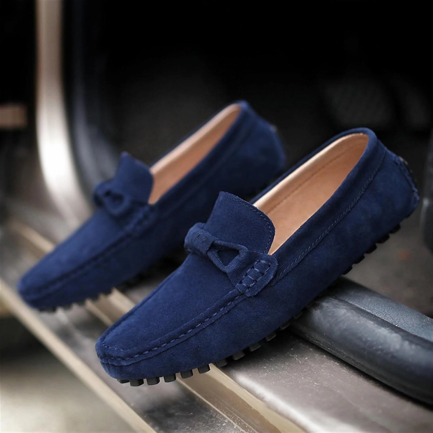 Men's Driving Loafers - Round Toe Suede Slip-Ons with Flexible Fit, Flat Heel, Anti-Slip Sole, and Classic Style for Weddings and Casual Wear