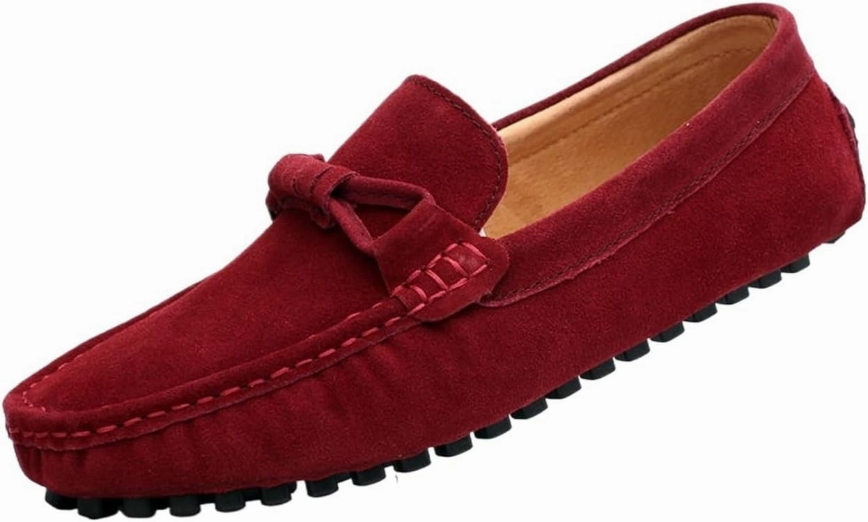 Men's Driving Loafers - Round Toe Suede Slip-Ons with Flexible Fit, Flat Heel, Anti-Slip Sole, and Classic Style for Weddings and Casual Wear