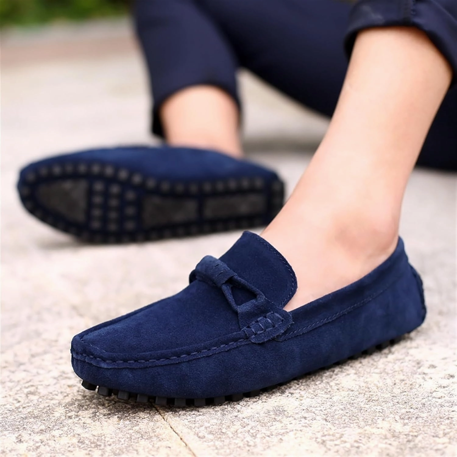 Men's Driving Loafers - Round Toe Suede Slip-Ons with Flexible Fit, Flat Heel, Anti-Slip Sole, and Classic Style for Weddings and Casual Wear