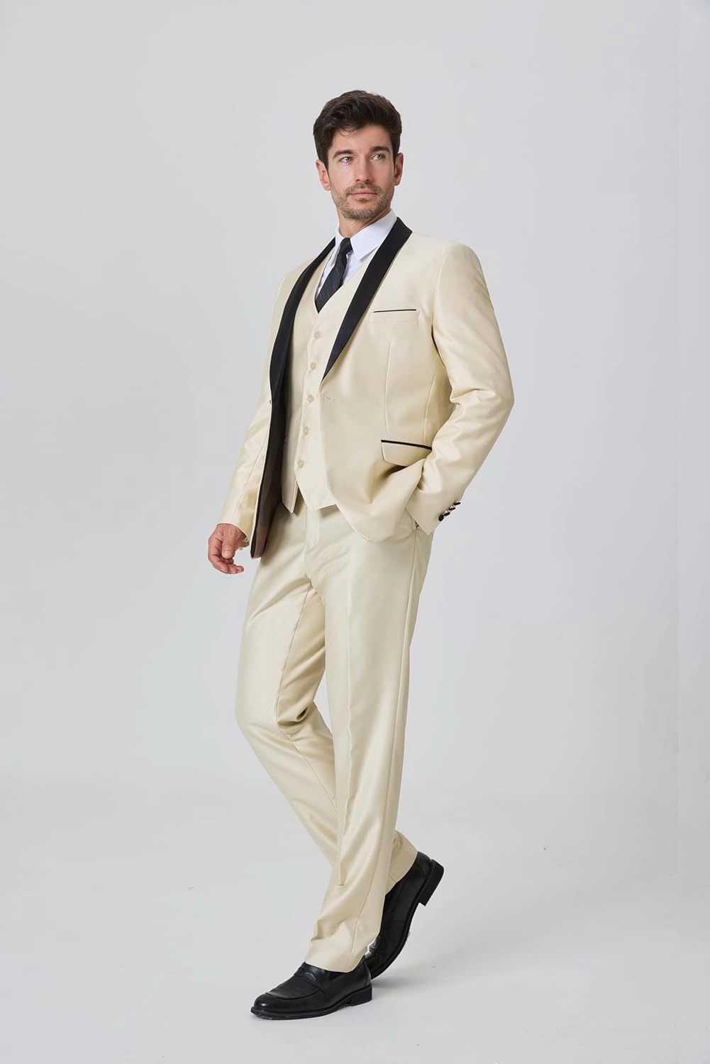 Men's Suit 3 Piece Slim Fit Suit, One Button Fine Glitter Shawl Lapel Blazer Jacket Vest Pants for Party & Wedding