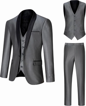 Men's Suit 3 Piece Slim Fit Suit, One Button Fine Glitter Shawl Lapel Blazer Jacket Vest Pants for Party & Wedding