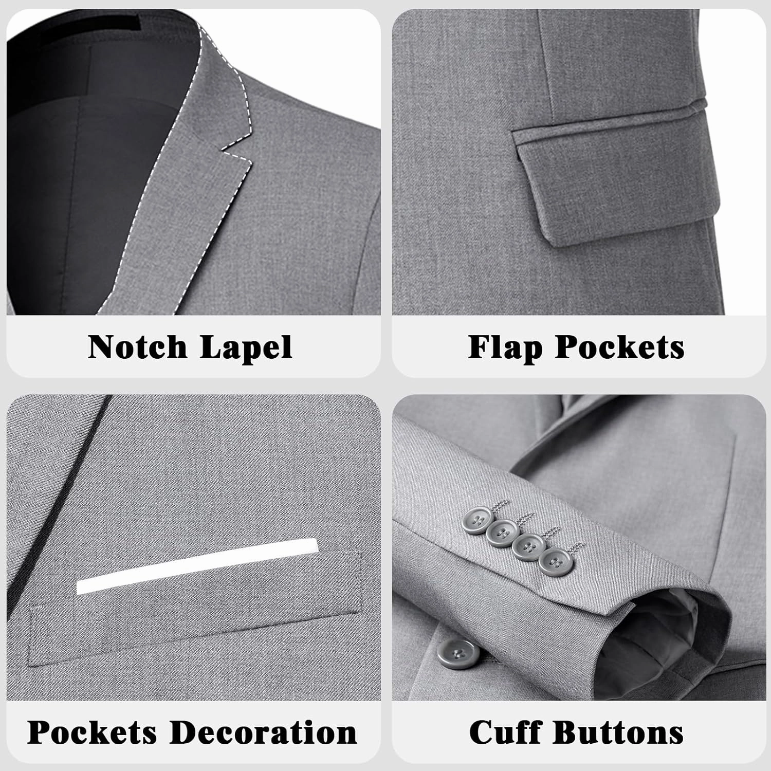 Men's Suit 3 Piece Slim Fit Suit Set, Two Button Solid Jacket Vest Pants with Tie, Men Tuxedo Suit Set