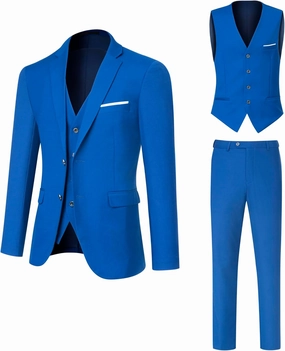 Men's Suit 3 Piece Slim Fit Suit Set, Two Button Solid Jacket Vest Pants with Tie, Men Tuxedo Suit Set
