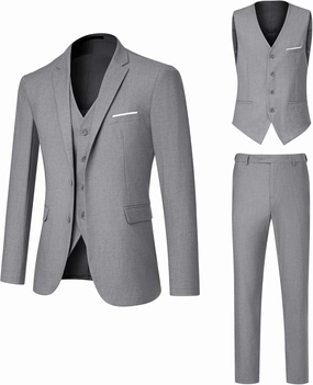 Men's Suit 3 Piece Slim Fit Suit Set, Two Button Solid Jacket Vest Pants with Tie, Men Tuxedo Suit Set