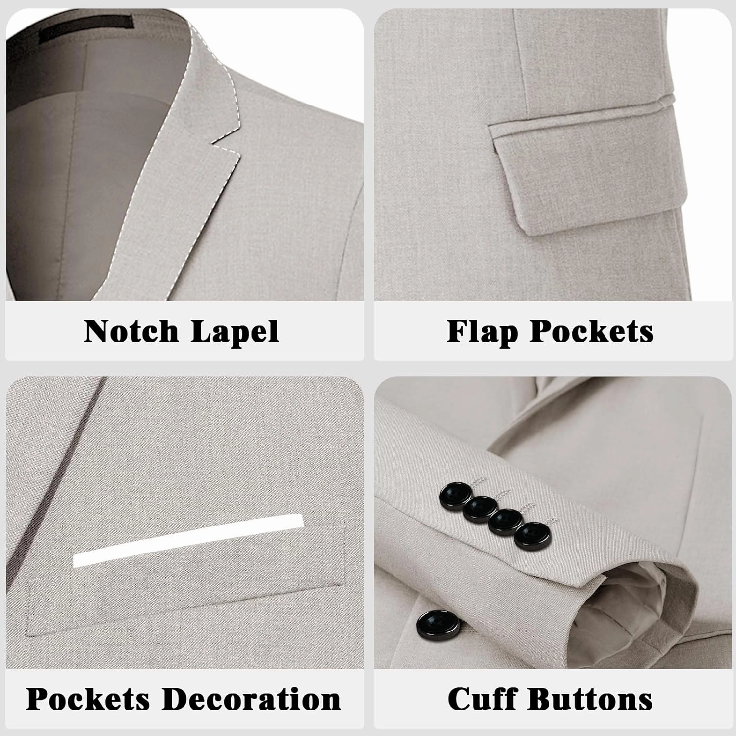 Men's Suit 3 Piece Slim Fit Suit Set, Two Button Solid Jacket Vest Pants with Tie, Men Tuxedo Suit Set