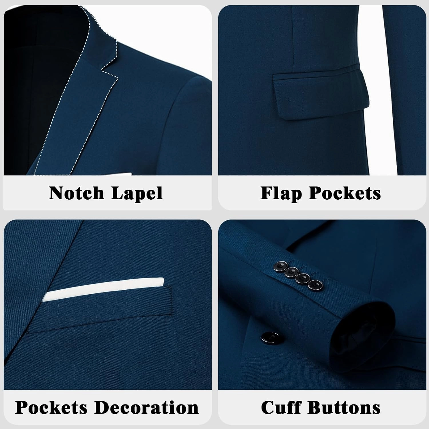 Men's Suit 3 Piece Slim Fit Suit Set, Two Button Solid Jacket Vest Pants with Tie, Men Tuxedo Suit Set
