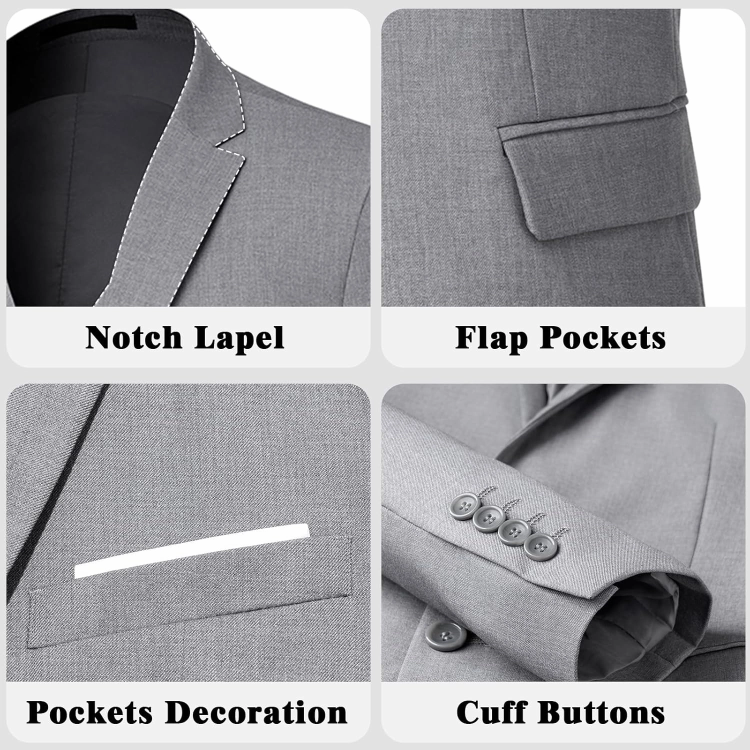Men's Suit 3 Piece Slim Fit Suit Set, Two Button Solid Jacket Vest Pants with Tie, Men Tuxedo Suit Set