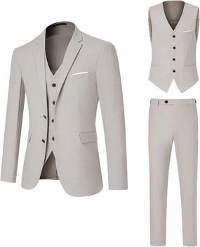 Men's Suit 3 Piece Slim Fit Suit Set, Two Button Solid Jacket Vest Pants with Tie, Men Tuxedo Suit Set