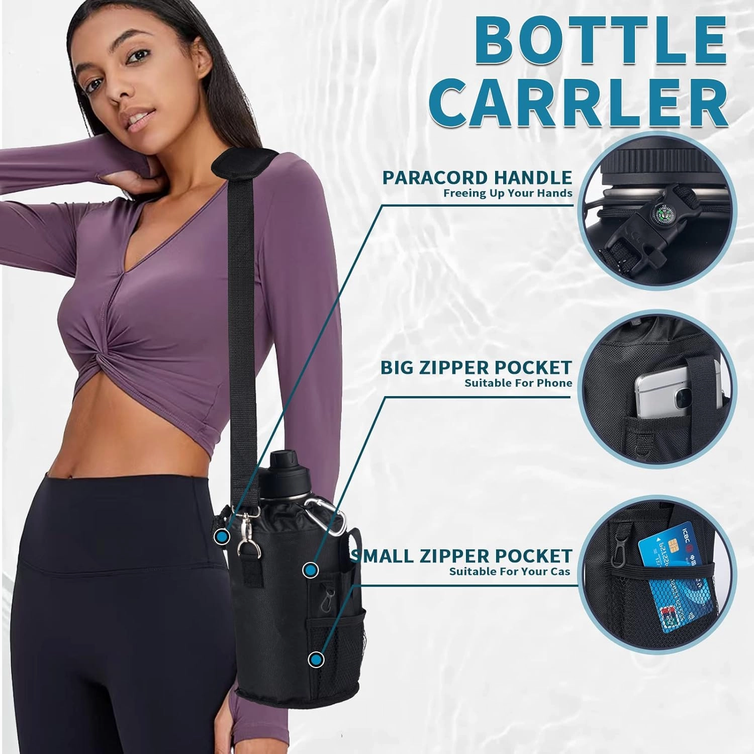 MEZMUT Half Gallon Insulated Water Bottle with Straw&Spout Lid,Stainless Steel Thermo Water Bottle with Paracord Handle,Carrying Bag,64oz Double-wall Vacuum Sports Water Jug for Outdoor Camping Hiking