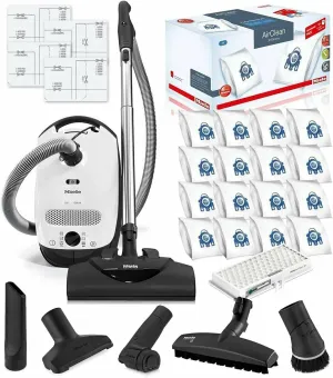 Miele Classic C1 Cat and Dog Canister HEPA Vacuum Cleaner with SEB228 Powerhead Bundle - Includes Performance Pack 16 Type GN AirClean Genuine FilterBags   Genuine HEPA Filter