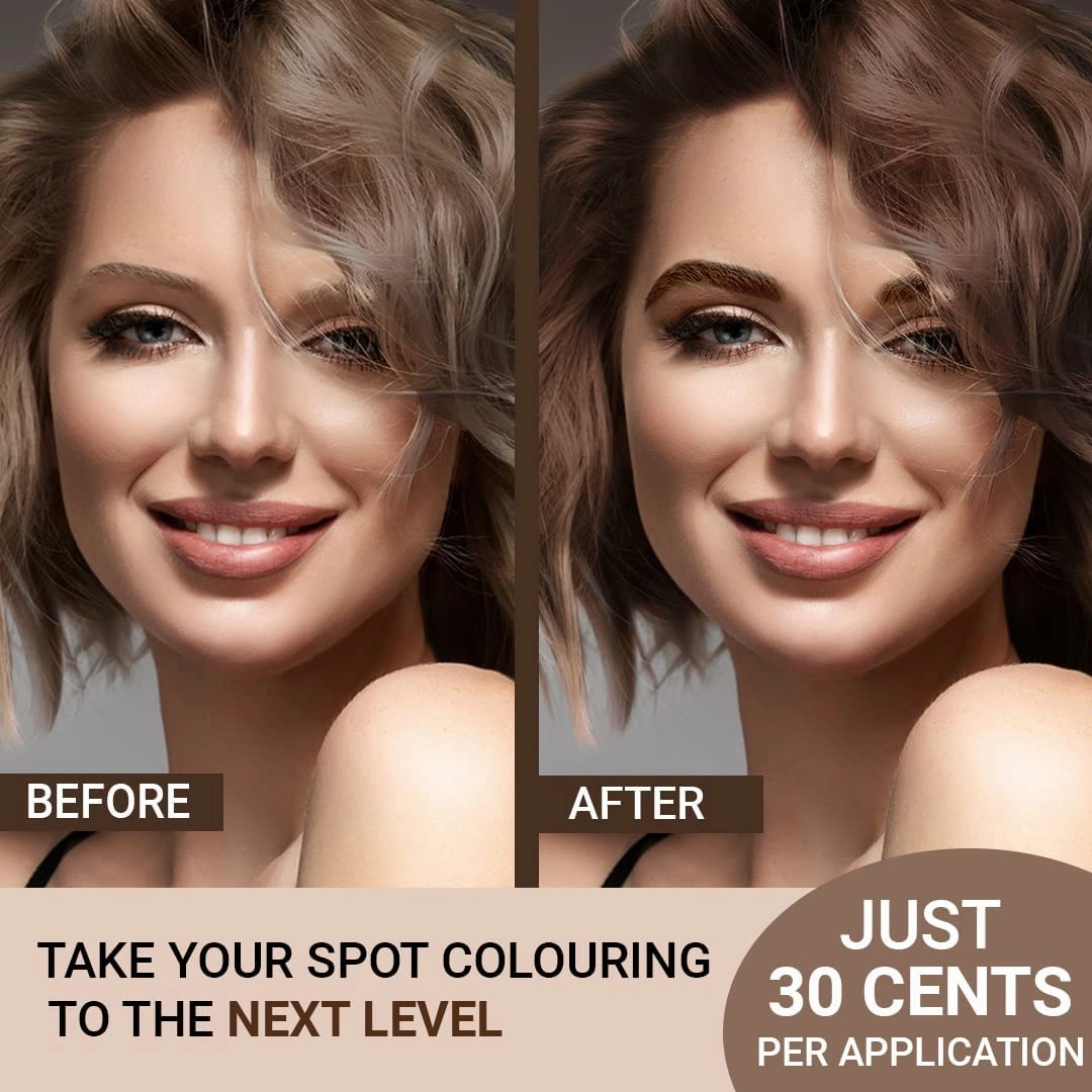 MinaiBrow Instant Hair Dye Kit Medium Brown | Natural Spot Coloring Tinting Powder with Rose Water & Duo Angled Brush, Water & Smudge Proof | 100% Grey Coverage Upto 30 Applications