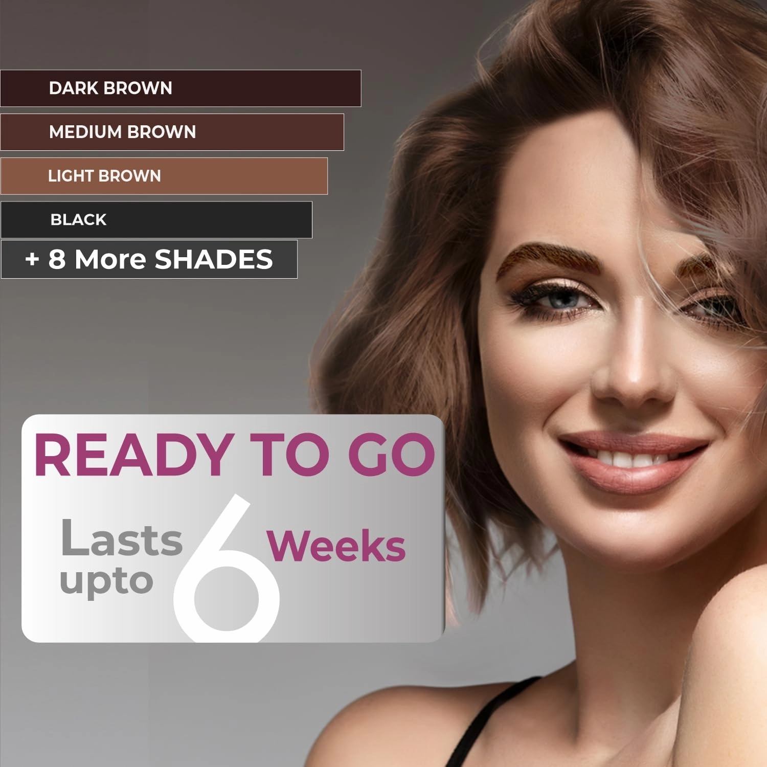 MinaiBrow Instant Hair Dye Kit Medium Brown | Natural Spot Coloring Tinting Powder with Rose Water & Duo Angled Brush, Water & Smudge Proof | 100% Grey Coverage Upto 30 Applications