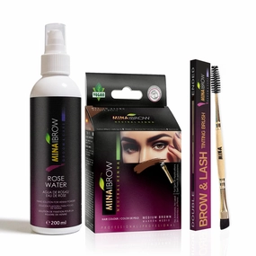 MinaiBrow Instant Hair Dye Kit Medium Brown | Natural Spot Coloring Tinting Powder with Rose Water & Duo Angled Brush, Water & Smudge Proof | 100% Grey Coverage Upto 30 Applications