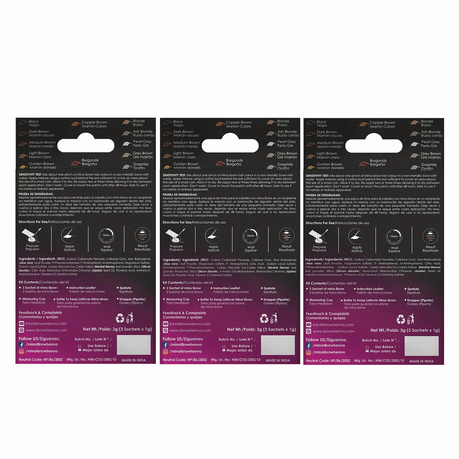 MinaiBrow Tinting Kit | Natural Spot Coloring Powder, Smudge Proof Formula | Instant Multi-Shade Brows (Dark, Light & Medium Brown)